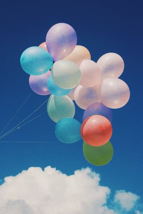 Troupeau de ballon hélium qui flottent dans le ciel